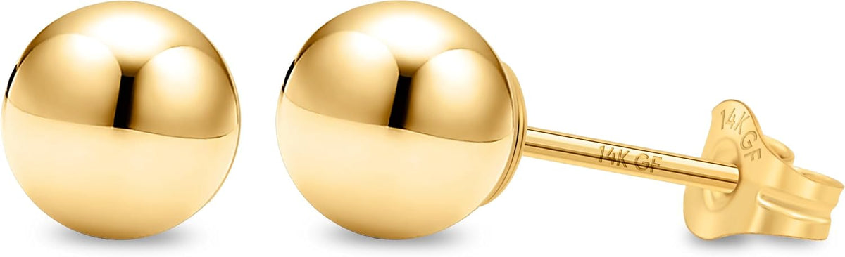Women's 14K Gold Filled Ball Stud Earrings - Polished Round Domes from 3mm to 9mm for Sensitive Ears - 3Mm