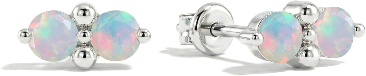 Women's Two Stone Birthstone Stud Earrings - 925 Sterling Silver with Gold Plating, Thirteen Stone Choices for Gifts - 0