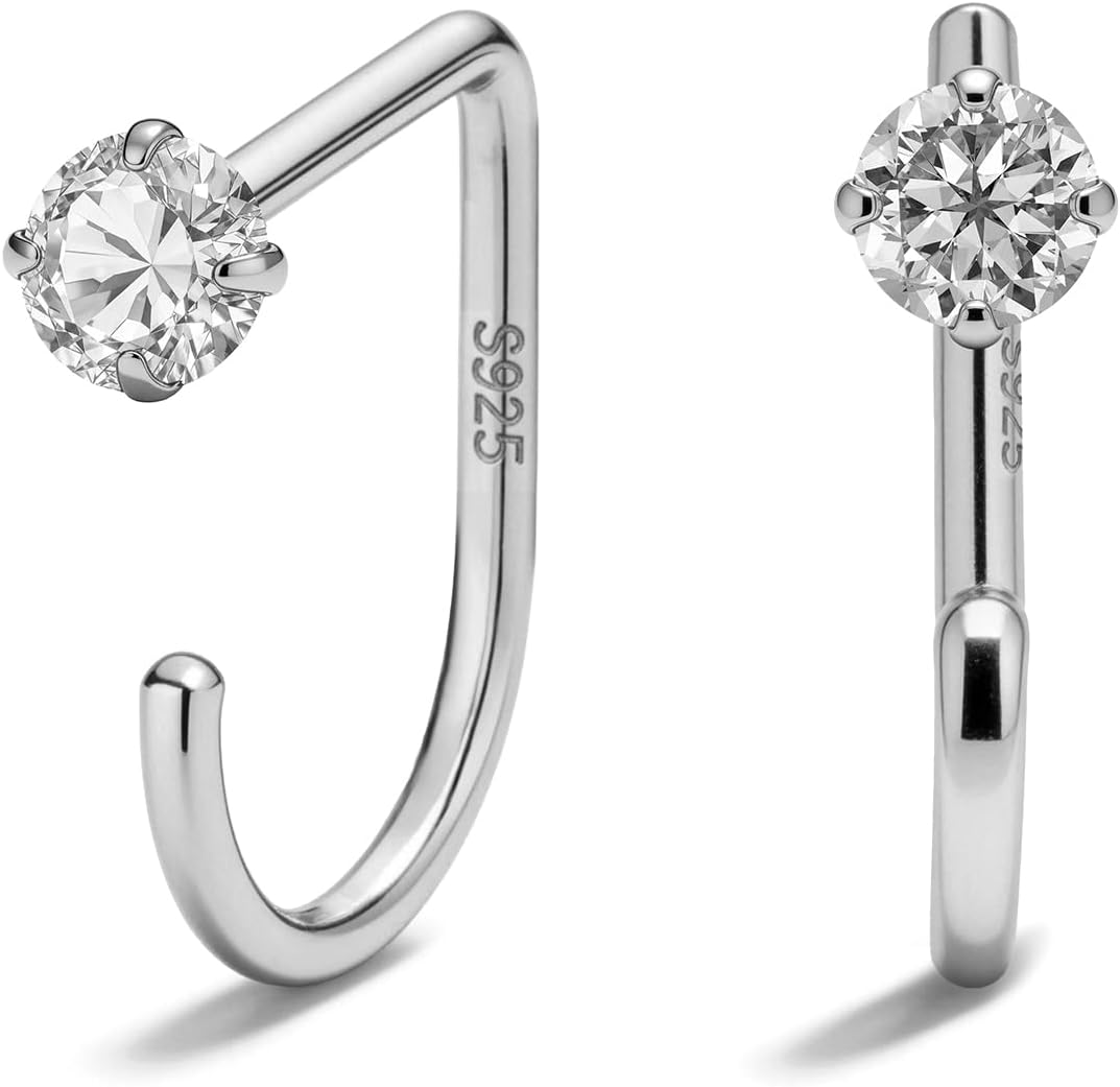 Women's 925 Sterling Silver Huggie Half Hoop Earrings - 14K Gold Plated, Poke Free Backs for Sleeping and Stacking - CZ-