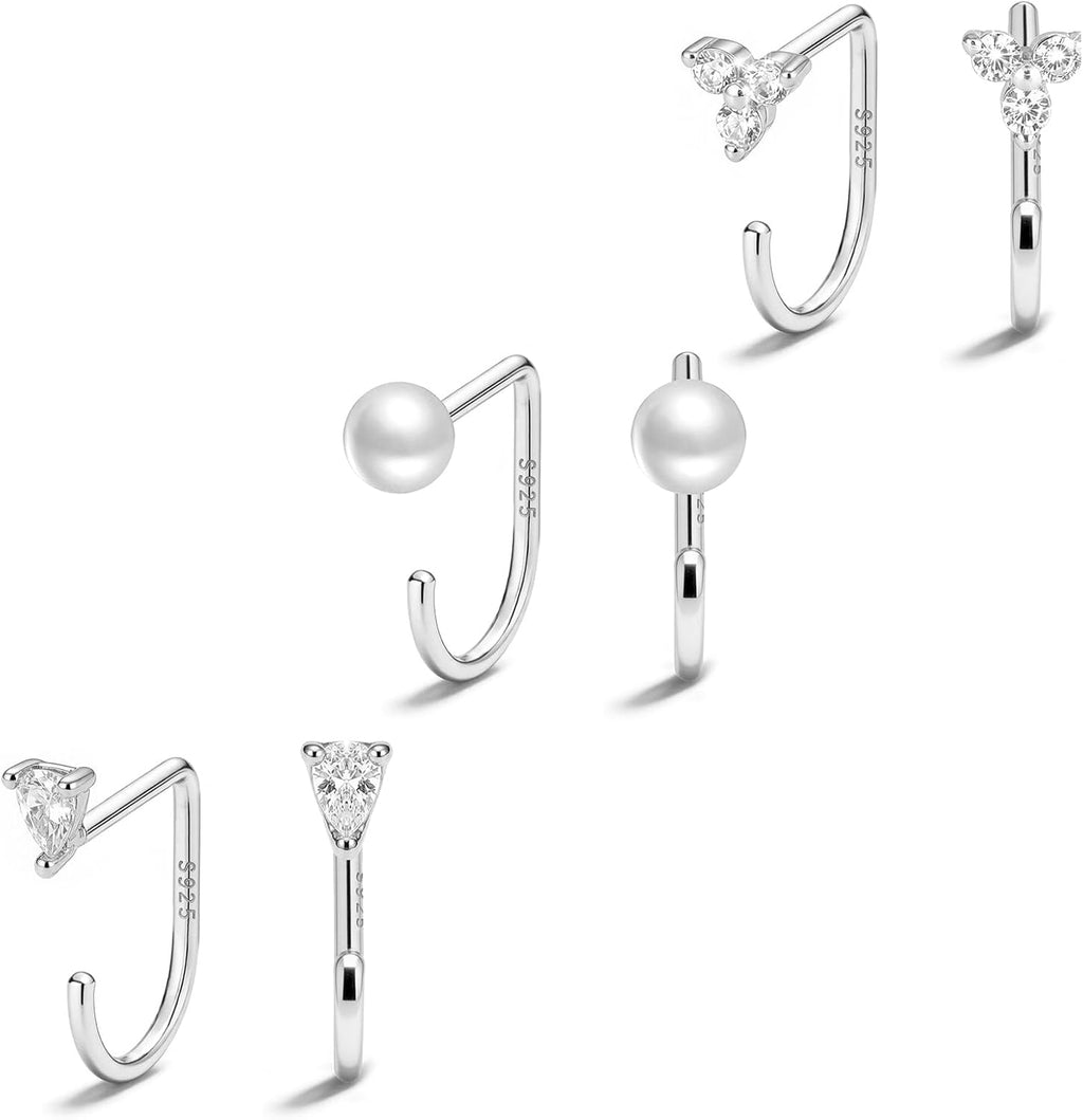 Women's 925 Sterling Silver Huggie Half Hoop Earrings - 14K Gold Plated, Poke Free Backs for Sleeping and Stacking - Pea