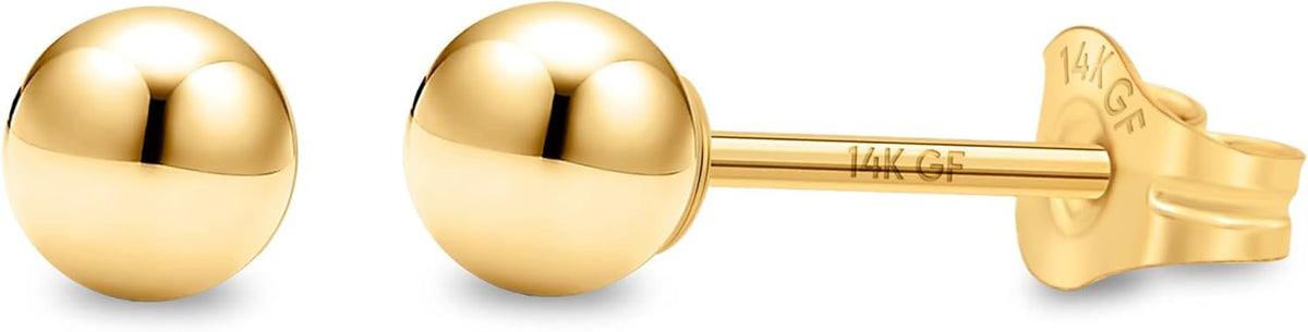 Women's 14K Gold Filled Ball Stud Earrings - Polished Round Domes from 3mm to 9mm for Sensitive Ears - 6Mm