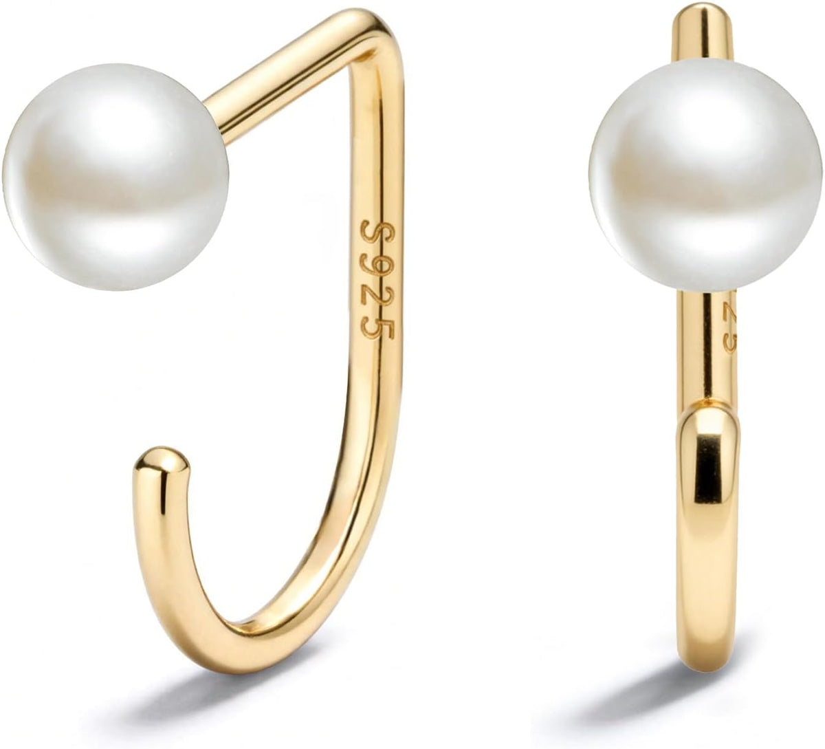 Sterling Silver Huggie Half Hoop Earrings - 14K Gold Plated, Poke Free Backs for Sleeping