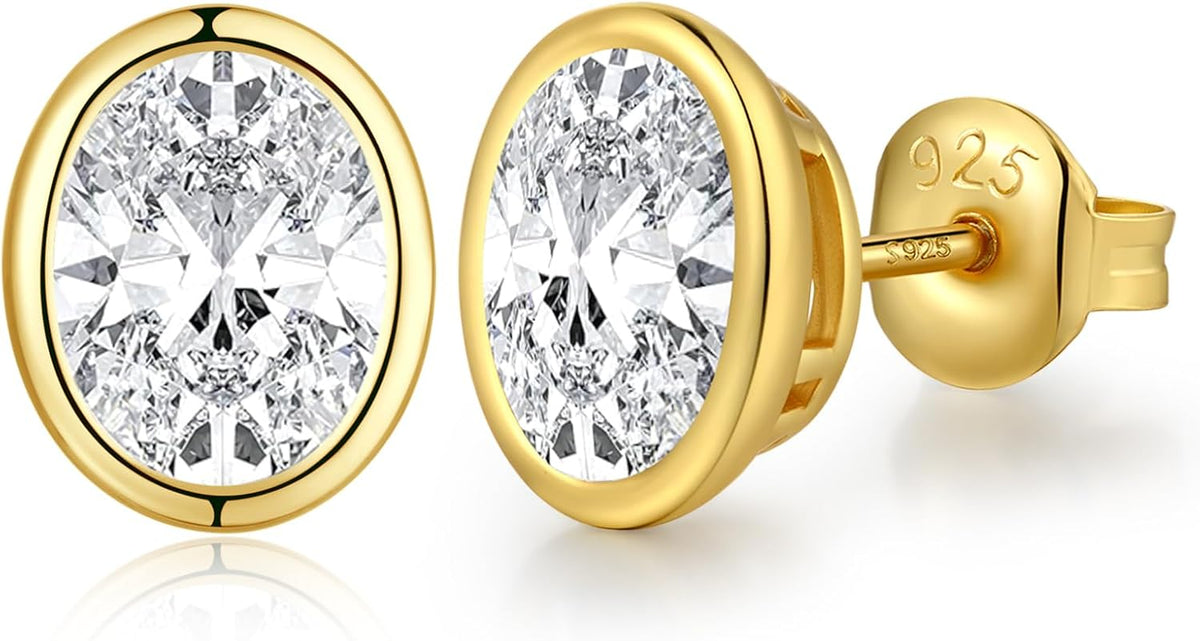 Unisex Cubic Zirconia Stud Earrings - 925 Sterling Silver in Heart, Oval, Emerald and Marquise Cuts from 4mm to 8mm - 5.