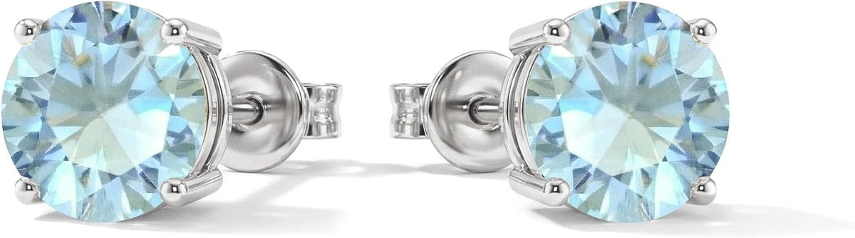 Women's Birthstone Stud Earrings - 925 Sterling Silver, 14K Gold Plated or Gold Vermeil, Thirteen Stones for Gifting - 0