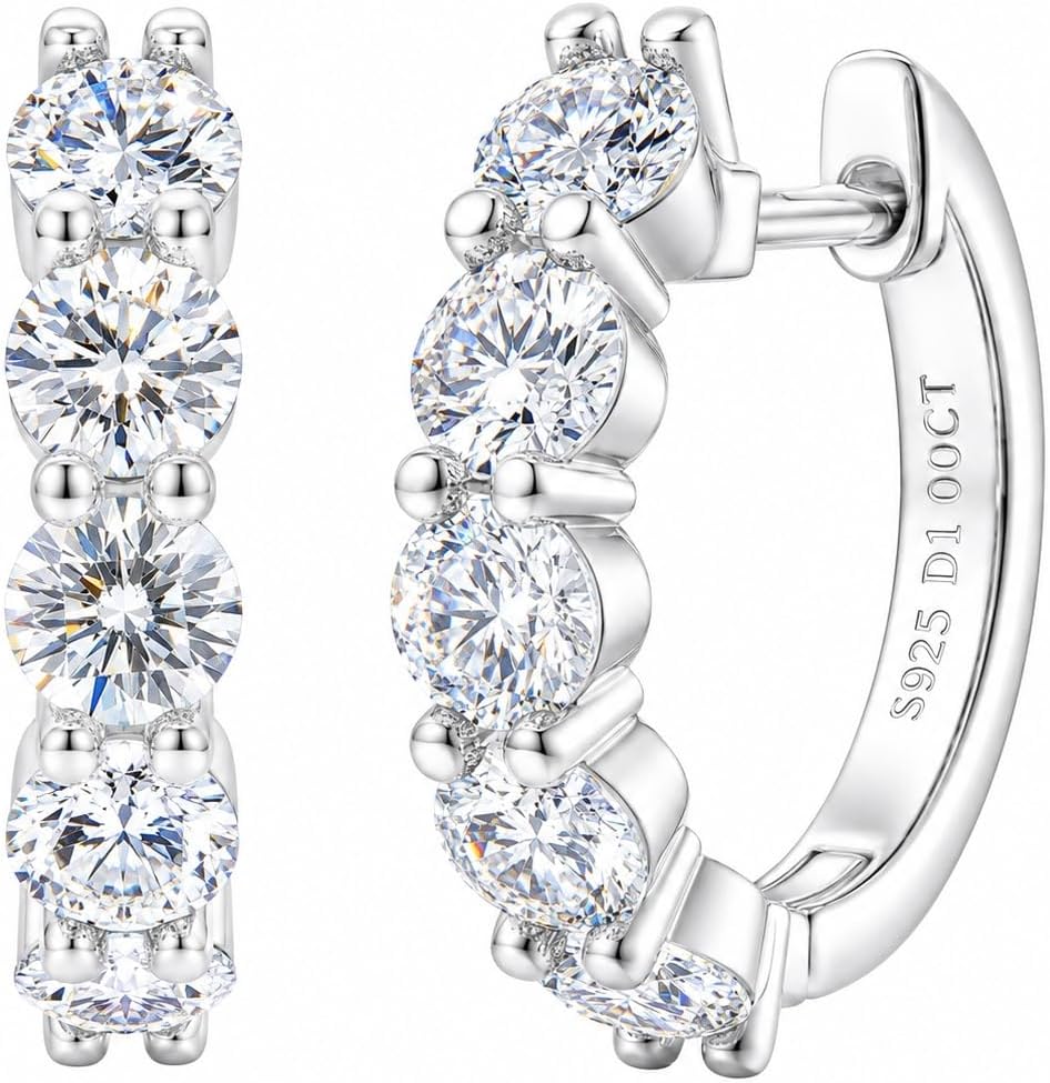 Unisex Moissanite Huggie Hoop Earrings - 2.0ctw Round Brilliant Cut, 925 Sterling Silver, 14K Gold Plated for Evenings -