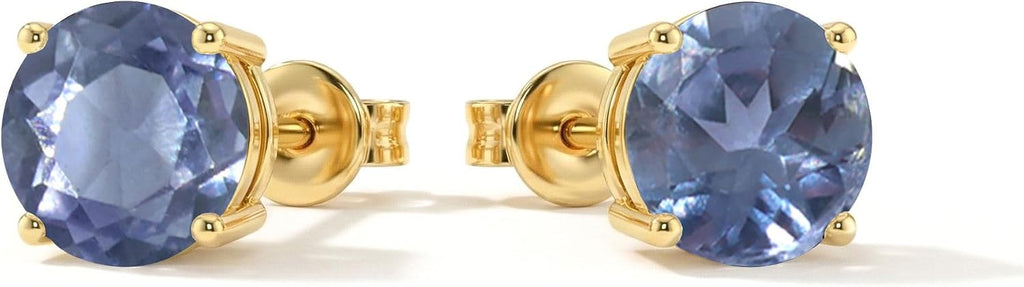 Women's Birthstone Stud Earrings - 925 Sterling Silver, 14K Gold Plated or Gold Vermeil, Thirteen Stones for Gifting - 0