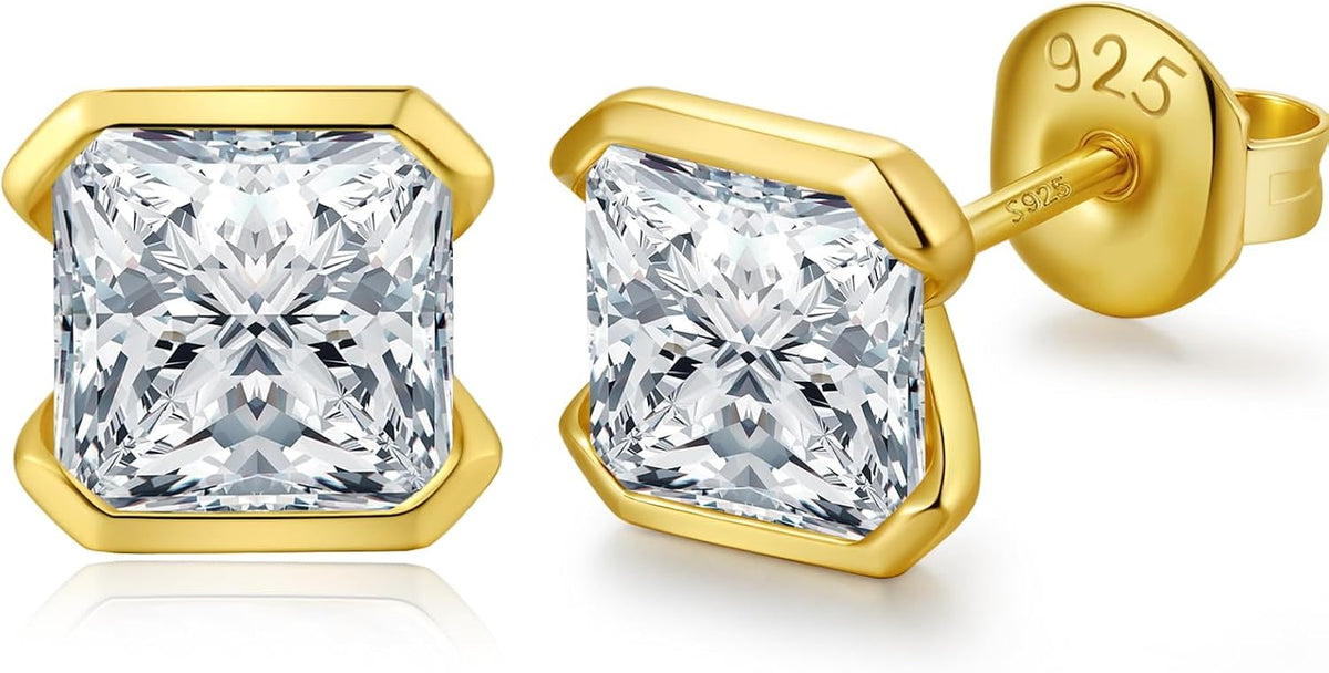 Unisex Cubic Zirconia Stud Earrings - 925 Sterling Silver in Heart, Oval, Emerald and Marquise Cuts from 4mm to 8mm - 5.