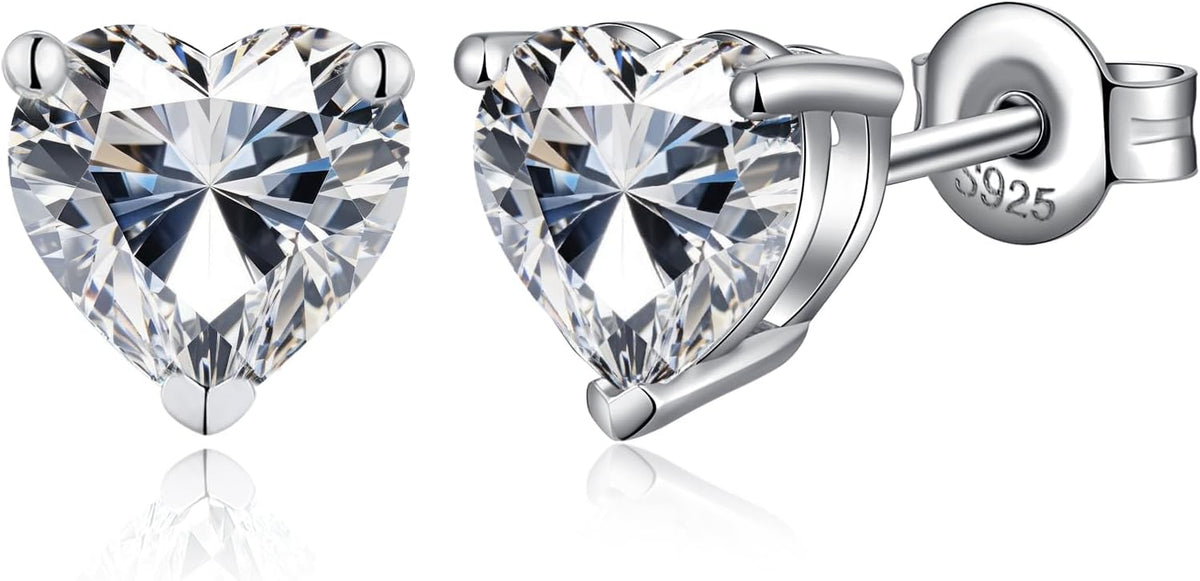 Unisex Cubic Zirconia Stud Earrings - 925 Sterling Silver in Heart, Oval, Emerald and Marquise Cuts from 4mm to 8mm - 5.