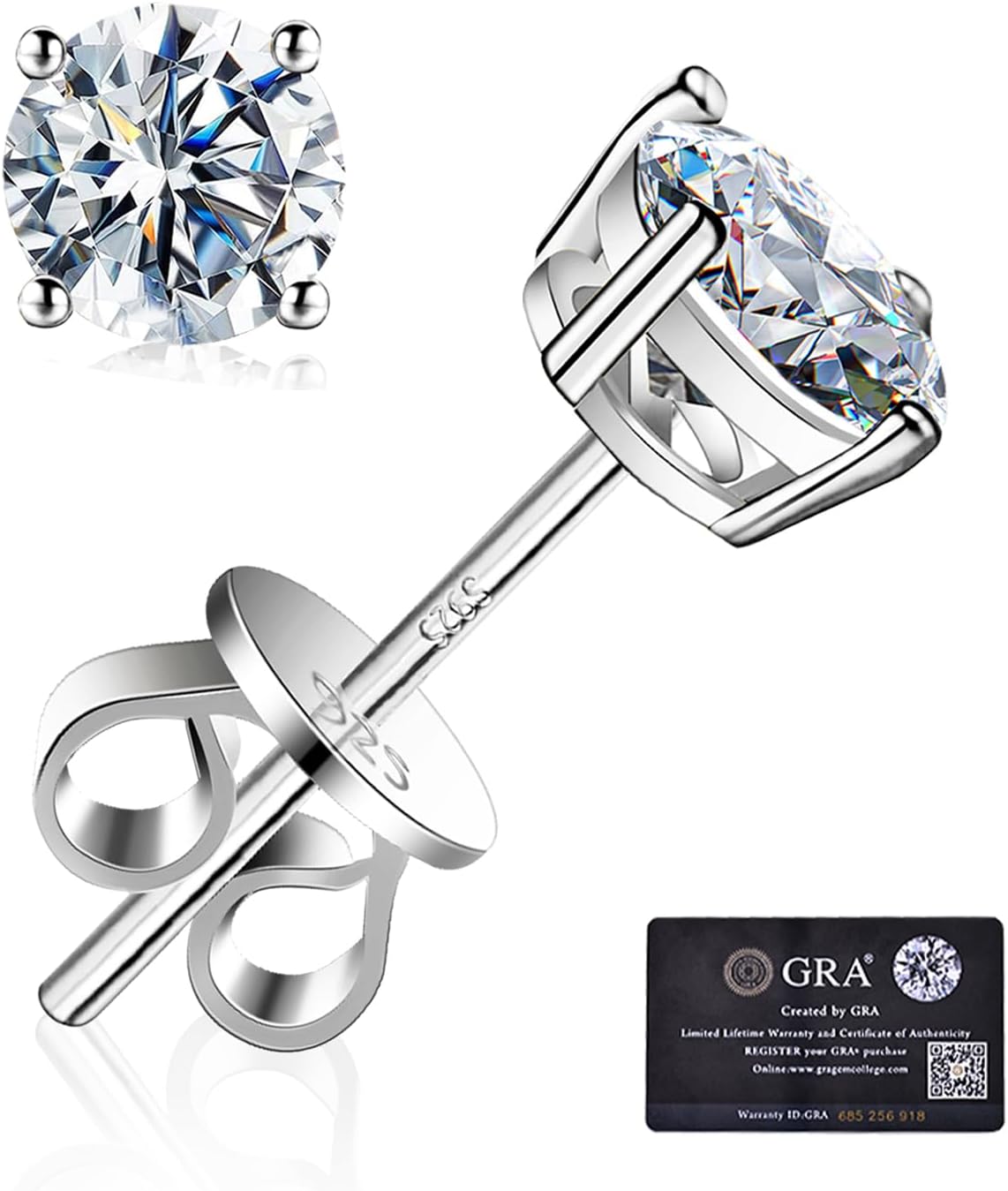 Unisex Moissanite Stud Earrings - 925 Sterling Silver, White Gold Plated, Eight Carat Weights from 0.6ctw for Weddings -