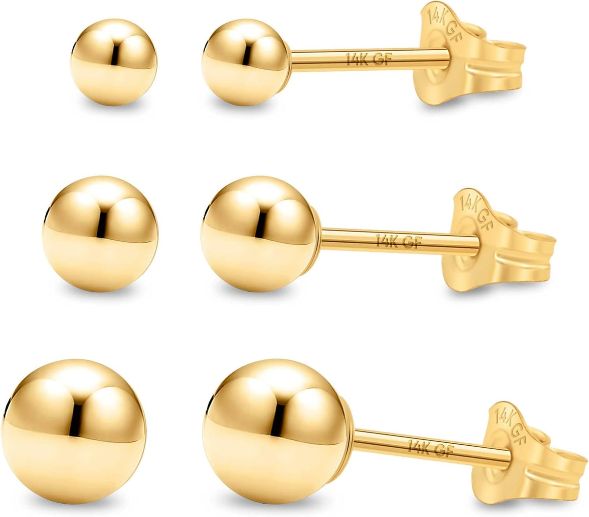 Women's 14K Gold Filled Ball Stud Earrings - Polished Round Domes from 3mm to 9mm for Sensitive Ears - 4Mm