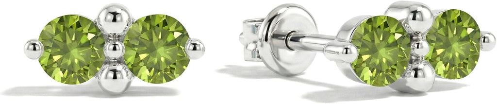 Women's Two Stone Birthstone Stud Earrings - 925 Sterling Silver with Gold Plating, Thirteen Stone Choices for Gifts - 1