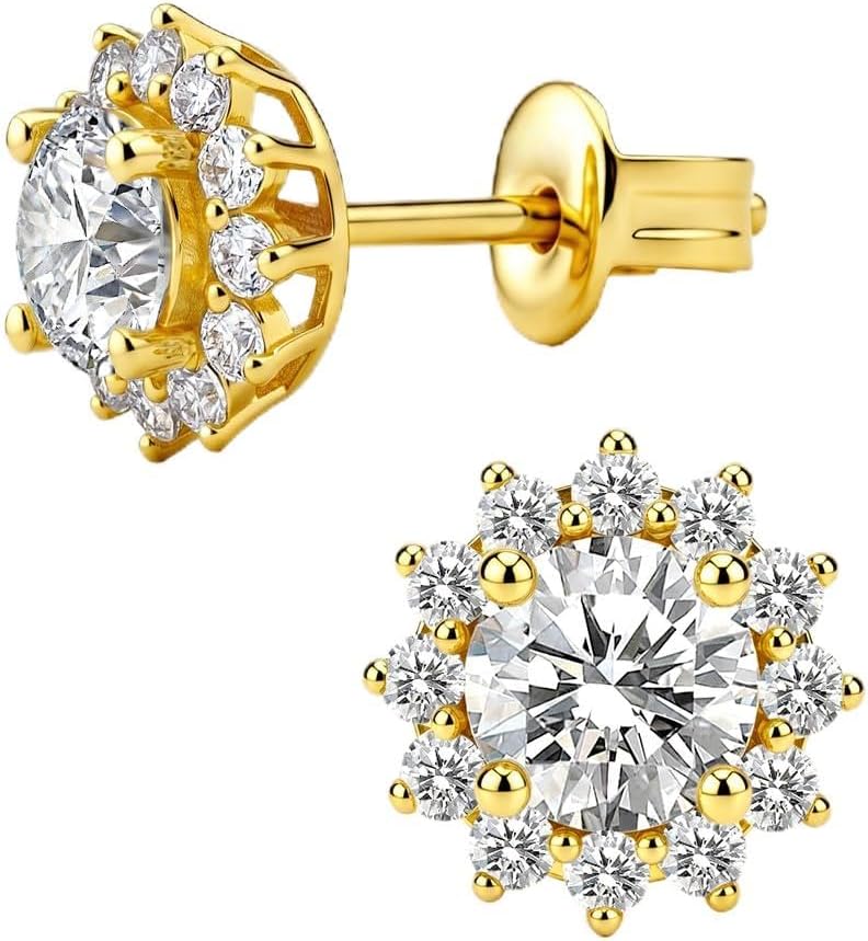Women's Moissanite Stud Earrings - Sterling Silver with Round, Halo, Heart and Flower Settings in Nine Finishes - 1 CT/P