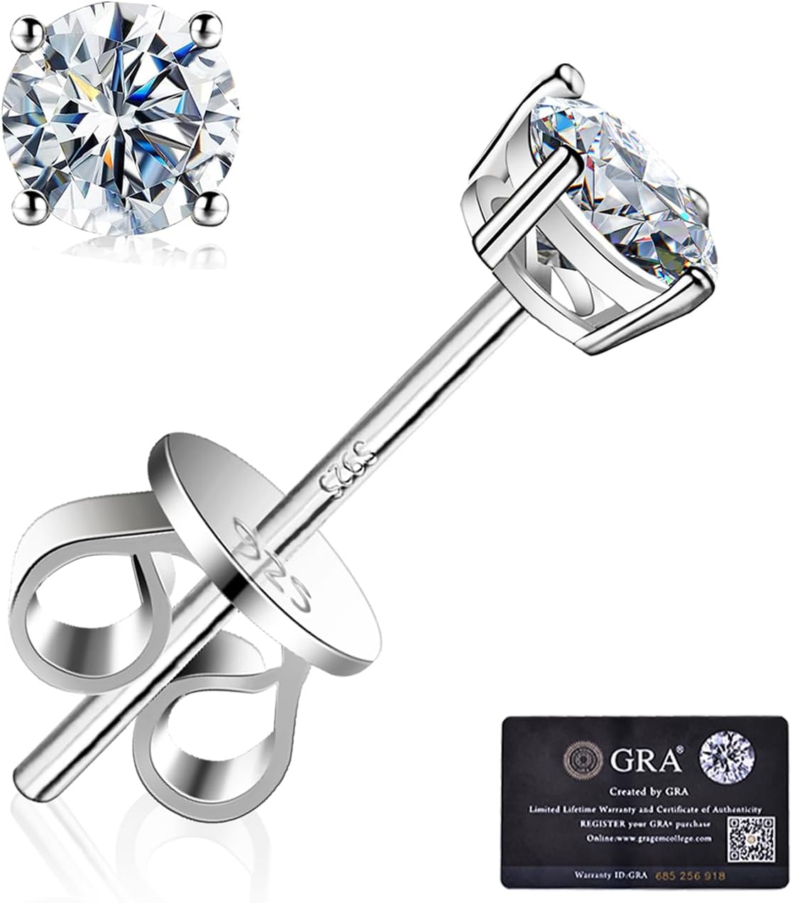 Unisex Moissanite Stud Earrings - 925 Sterling Silver, White Gold Plated, Eight Carat Weights from 0.6ctw for Weddings -
