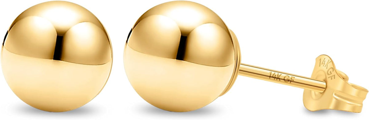 Women's 14K Gold Filled Ball Stud Earrings - Polished Round Domes from 3mm to 9mm for Sensitive Ears