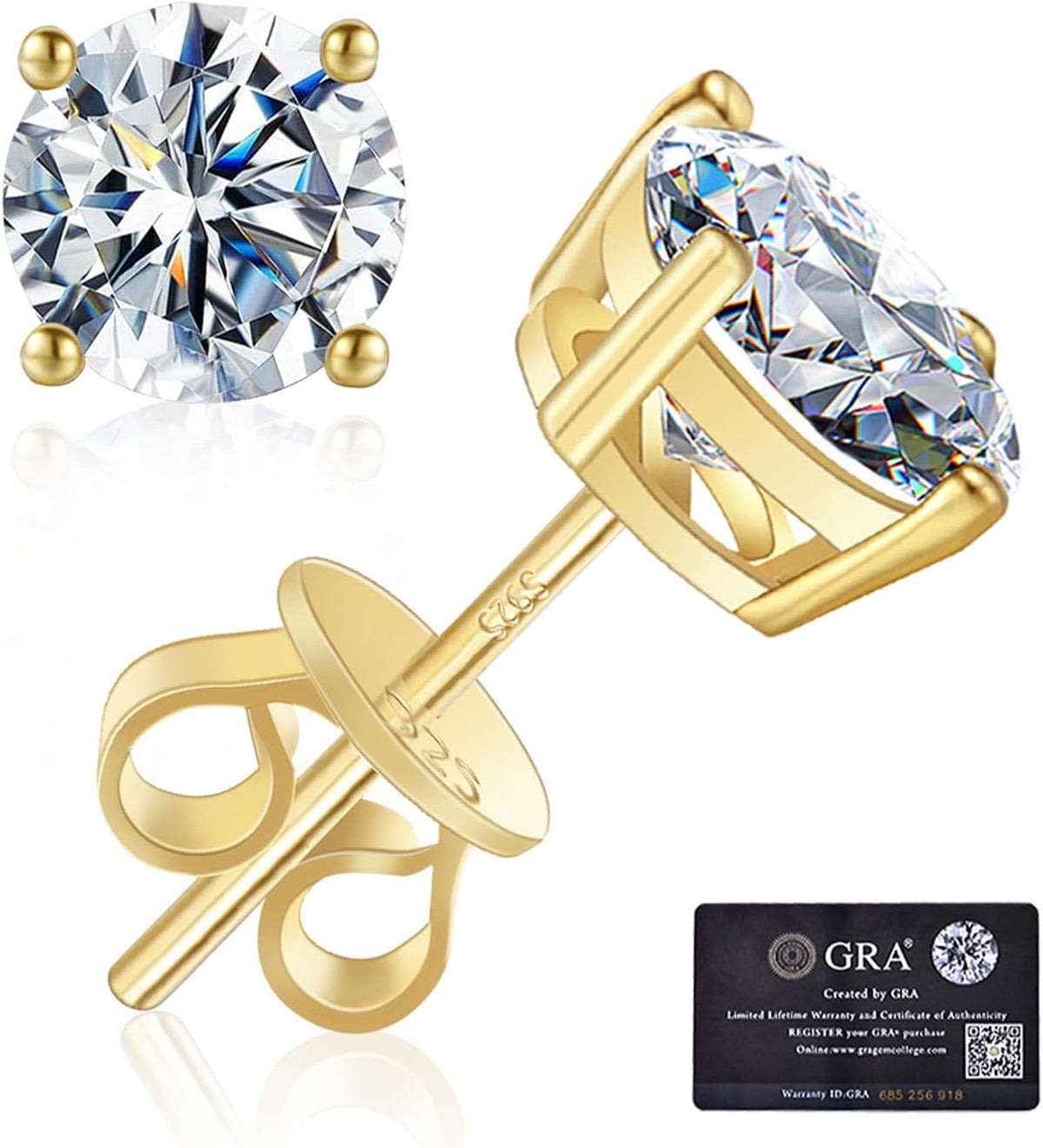 Unisex Moissanite Stud Earrings - 925 Sterling Silver, White Gold Plated, Eight Carat Weights from 0.6ctw for Weddings -