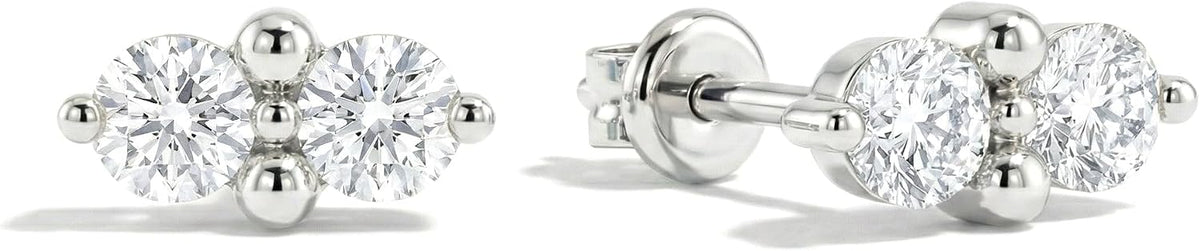 Women's Two Stone Birthstone Stud Earrings - 925 Sterling Silver with Gold Plating, Thirteen Stone Choices for Gifts - 0