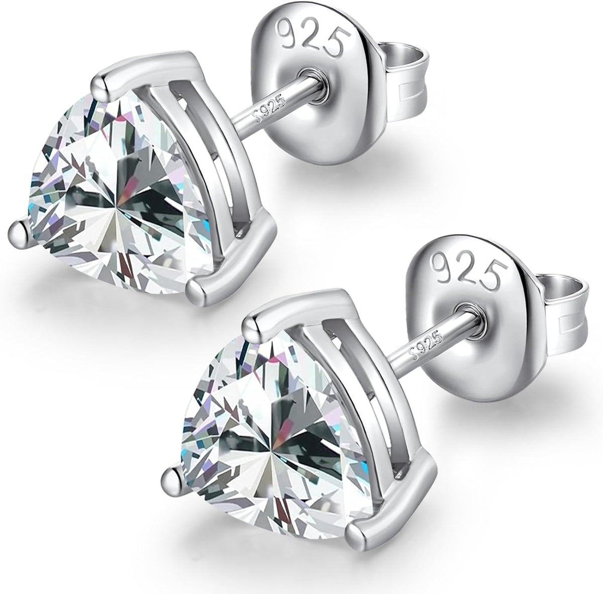 Unisex Cubic Zirconia Stud Earrings - 925 Sterling Silver in Heart, Oval, Emerald and Marquise Cuts from 4mm to 8mm - 5.