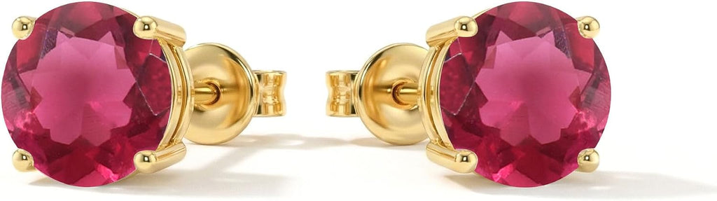 Women's Birthstone Stud Earrings - 925 Sterling Silver, 14K Gold Plated or Gold Vermeil, Thirteen Stones for Gifting - 0