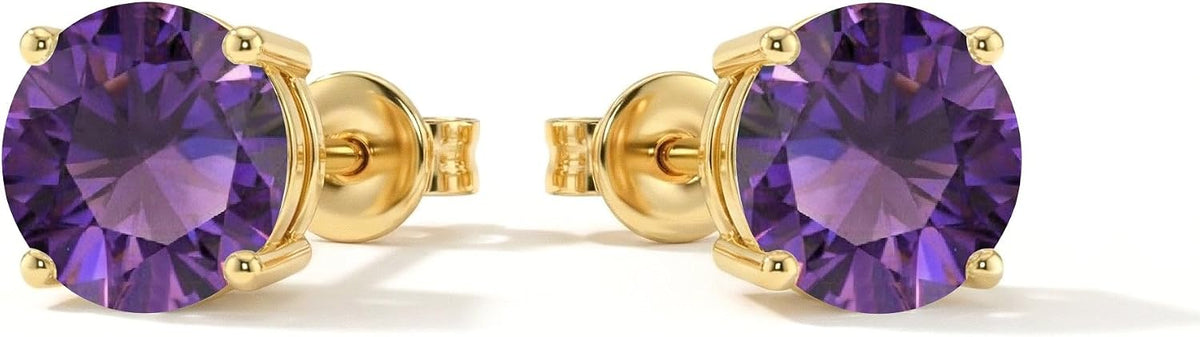 Women's Birthstone Stud Earrings - 925 Sterling Silver, 14K Gold Plated or Gold Vermeil, Thirteen Stones for Gifting - 1