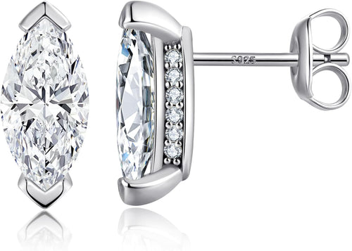Unisex Cubic Zirconia Stud Earrings - 925 Sterling Silver in Heart, Oval, Emerald and Marquise Cuts from 4mm to 8mm - 4.