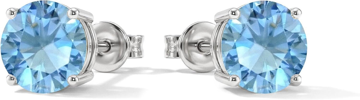 Women's Birthstone Stud Earrings - 925 Sterling Silver, 14K Gold Plated or Gold Vermeil, Thirteen Stones for Gifting - 1