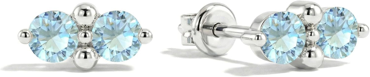 Women's Two Stone Birthstone Stud Earrings - 925 Sterling Silver with Gold Plating, Thirteen Stone Choices for Gifts - 0