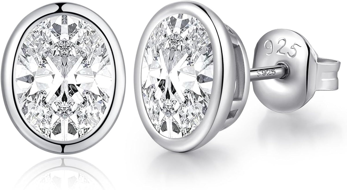 Unisex Cubic Zirconia Stud Earrings - 925 Sterling Silver in Heart, Oval, Emerald and Marquise Cuts from 4mm to 8mm - 5.