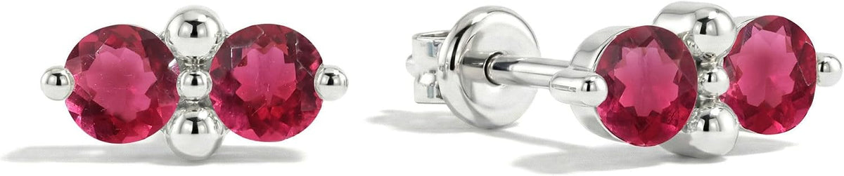 Women's Two Stone Birthstone Stud Earrings - 925 Sterling Silver with Gold Plating, Thirteen Stone Choices for Gifts - 0
