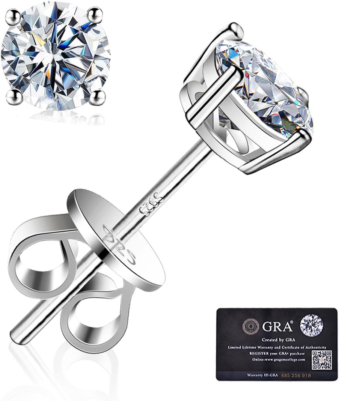Unisex Moissanite Stud Earrings - 925 Sterling Silver, White Gold Plated, Eight Carat Weights from 0.6ctw for Weddings -