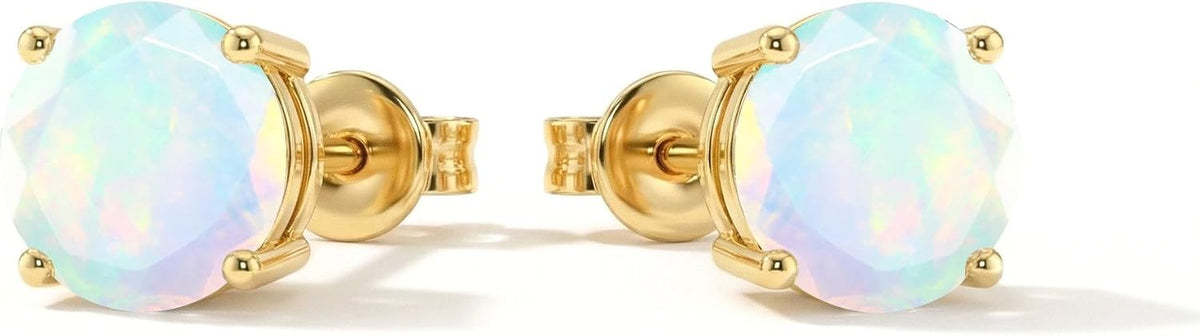 Women's Birthstone Stud Earrings - 925 Sterling Silver, 14K Gold Plated or Gold Vermeil, Thirteen Stones for Gifting - 1