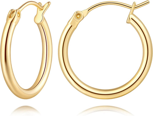 Women's 14K Gold Huggie Hoop Earrings - Lightweight Small Hoops in 14mm, 16mm and 18mm for All Day Wear - 16Mm