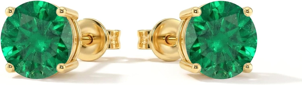 Women's Birthstone Stud Earrings - 925 Sterling Silver, 14K Gold Plated or Gold Vermeil, Thirteen Stones for Gifting - 1