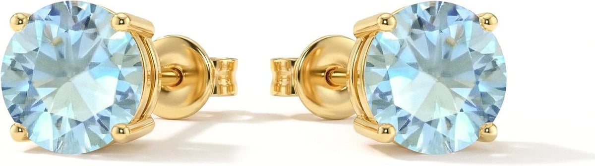 Women's Birthstone Stud Earrings - 925 Sterling Silver, 14K Gold Plated or Gold Vermeil, Thirteen Stones for Gifting - 1