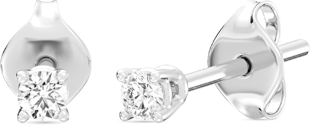 Women's Lab Grown Diamond Stud Earrings - Four Prong Basket in 925 Silver or 14K Gold Plated, Ten Carat Weights - 14K Go