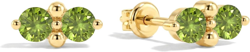 Women's Two Stone Birthstone Stud Earrings - 925 Sterling Silver with Gold Plating, Thirteen Stone Choices for Gifts - 0