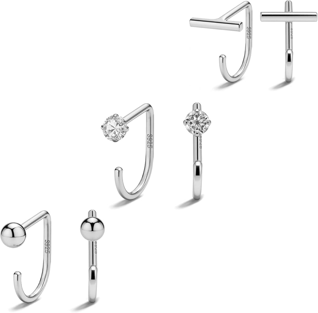 Women's 925 Sterling Silver Huggie Half Hoop Earrings - 14K Gold Plated, Poke Free Backs for Sleeping and Stacking