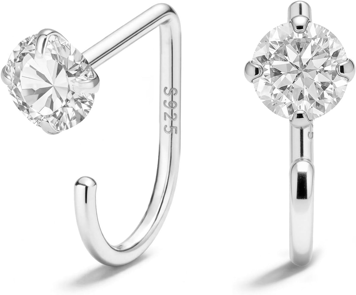 Women's 925 Sterling Silver Huggie Half Hoop Earrings - 14K Gold Plated, Poke Free Backs for Sleeping and Stacking - 3pa