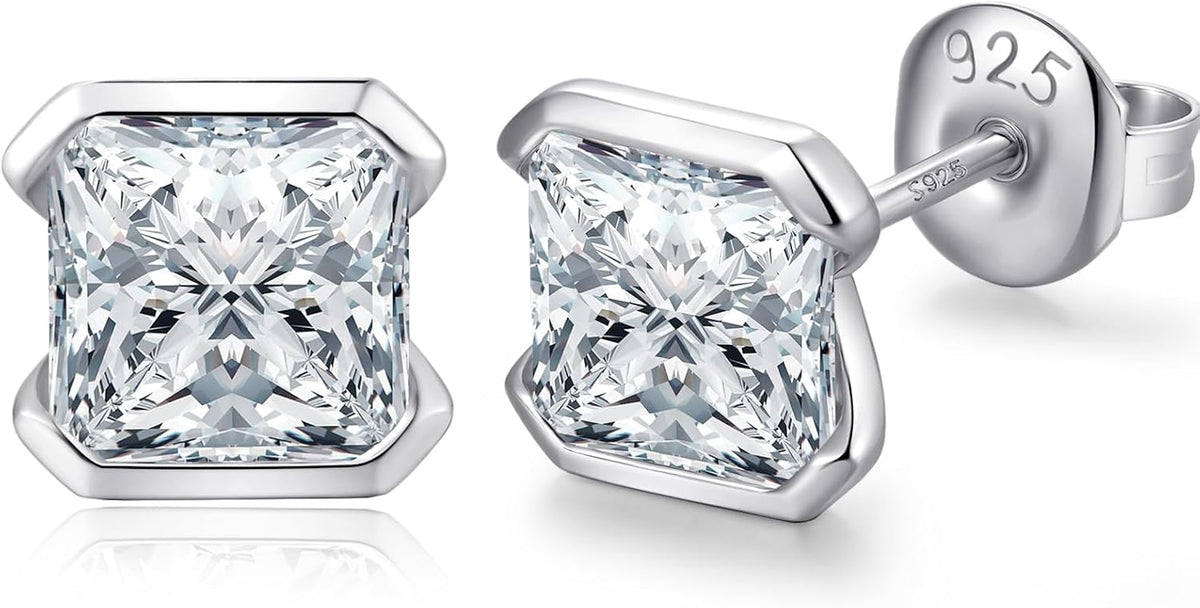 Unisex Cubic Zirconia Stud Earrings - 925 Sterling Silver in Heart, Oval, Emerald and Marquise Cuts from 4mm to 8mm - 5.