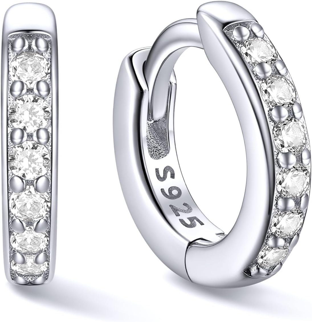 Women's Cubic Zirconia Hoop Earrings - 925 Sterling Silver, Eight Sizes from 6mm to 20mm in Three Finishes for Daily Wea