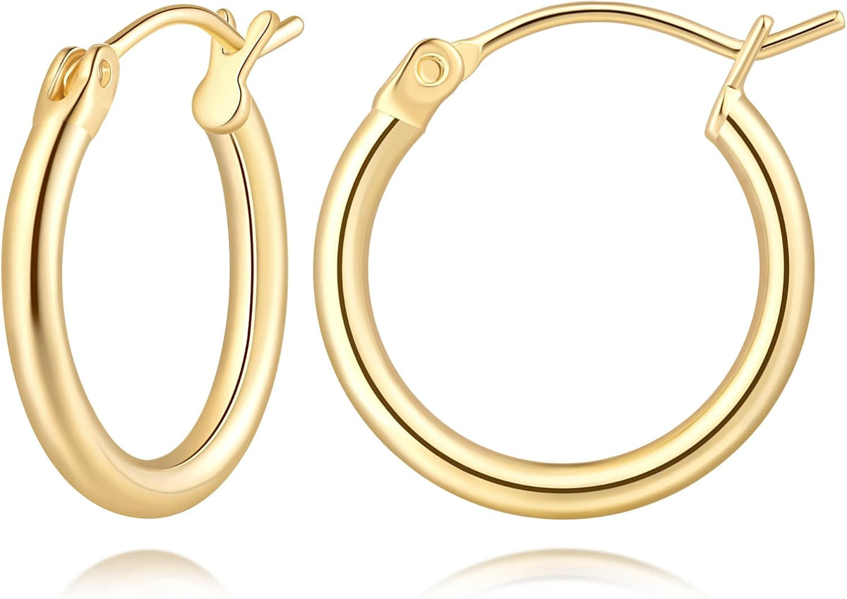 Women's 14K Gold Huggie Hoop Earrings - Lightweight Small Hoops in 14mm, 16mm and 18mm for All Day Wear - 18Mm