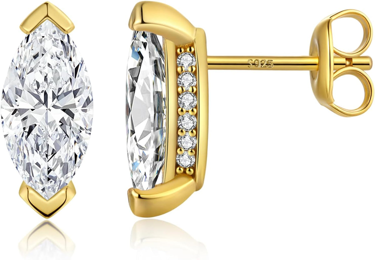 Unisex Cubic Zirconia Stud Earrings - 925 Sterling Silver in Heart, Oval, Emerald and Marquise Cuts from 4mm to 8mm - 5.
