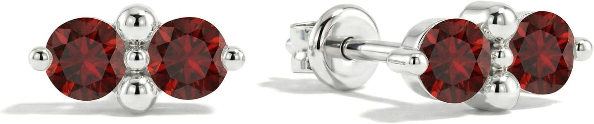 Two Stone Birthstone Stud Earrings - Sterling Silver with Gold Plating, Thirteen Stones