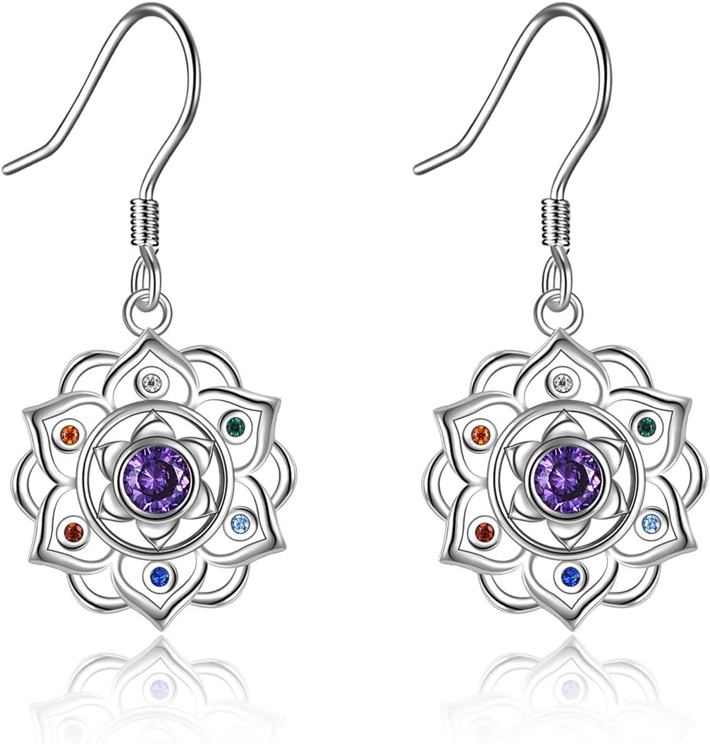 Women's Sterling Silver Lotus Flower Drop Earrings - Openwork Petals, Nine Motif Styles, Lightweight Dangles for Yoga Gi