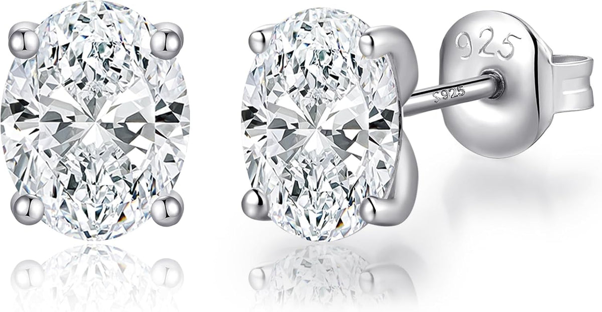 Unisex Cubic Zirconia Stud Earrings - 925 Sterling Silver in Heart, Oval, Emerald and Marquise Cuts from 4mm to 8mm - 5.