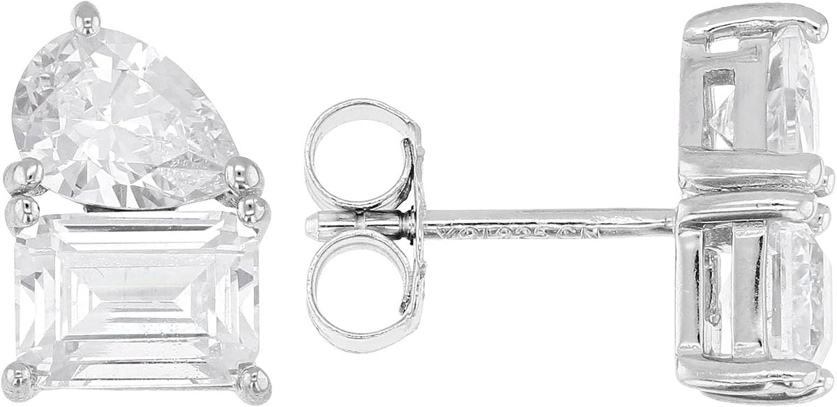 Women's Cubic Zirconia Stud Earrings - 5.58ct Rhodium Plated Sterling Silver Solitaire Studs for Evening Occasions - Sta