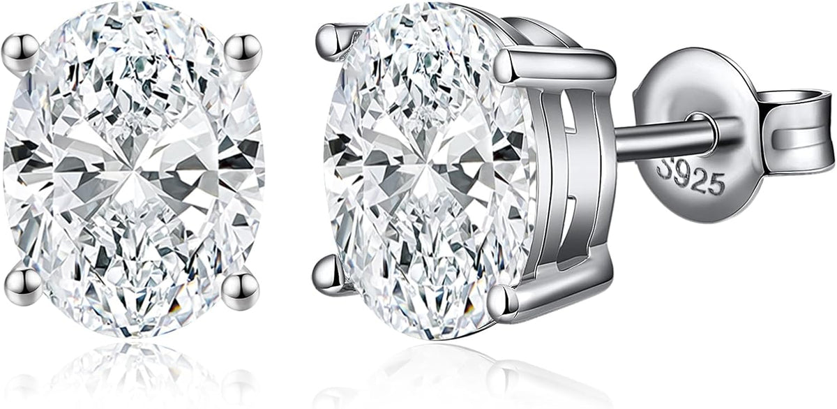 Unisex Cubic Zirconia Stud Earrings - 925 Sterling Silver in Heart, Oval, Emerald and Marquise Cuts from 4mm to 8mm - 5.