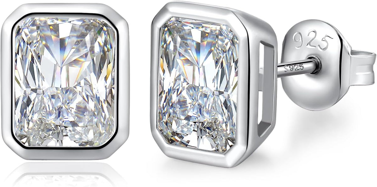 Unisex Cubic Zirconia Stud Earrings - 925 Sterling Silver in Heart, Oval, Emerald and Marquise Cuts from 4mm to 8mm - 5.