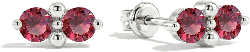 Women's Two Stone Birthstone Stud Earrings - 925 Sterling Silver with Gold Plating, Thirteen Stone Choices for Gifts - 1