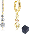 Women's Moissanite Huggie Hoop Drop Earrings - Graduated Triple Stones, Gold or Silver Plated 925 Silver for Anniversary