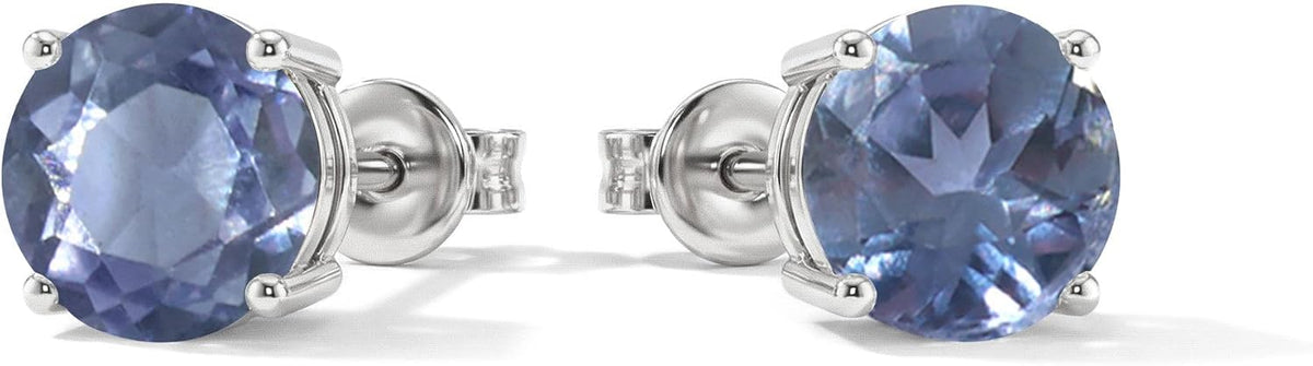 Women's Birthstone Stud Earrings - 925 Sterling Silver, 14K Gold Plated or Gold Vermeil, Thirteen Stones for Gifting - 0